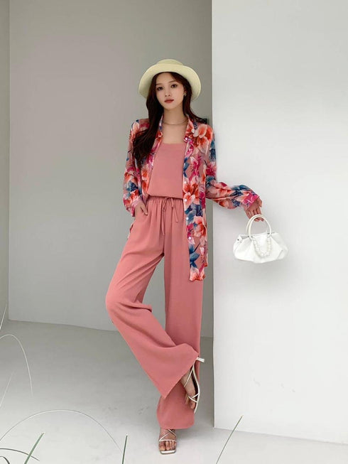 Summer Floral Shirts With Tang Tops and Trousers sets